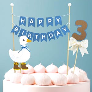 Happy Birthday cake topper - Nature theme cake decoration - Personalized age cake topper - Goose birthday cake decoration