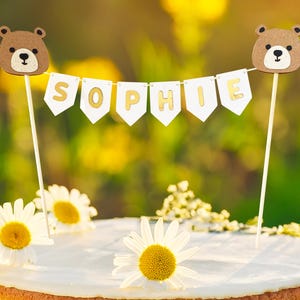 Cake topper personnalisé Teddy Bear - Cake topper fanions personnalisé - Décoration pour gâteau anniversaire enfant thème ours -