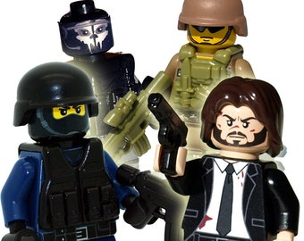 Custom Construction Toy Figures: Modern Soldiers, Police, and Robbers