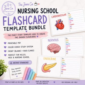 看護学校向けフラッシュカードテンプレートセット｜印刷可能な学習カード｜NCLEX対策学習オーガナイザー｜デジタルダウンロード