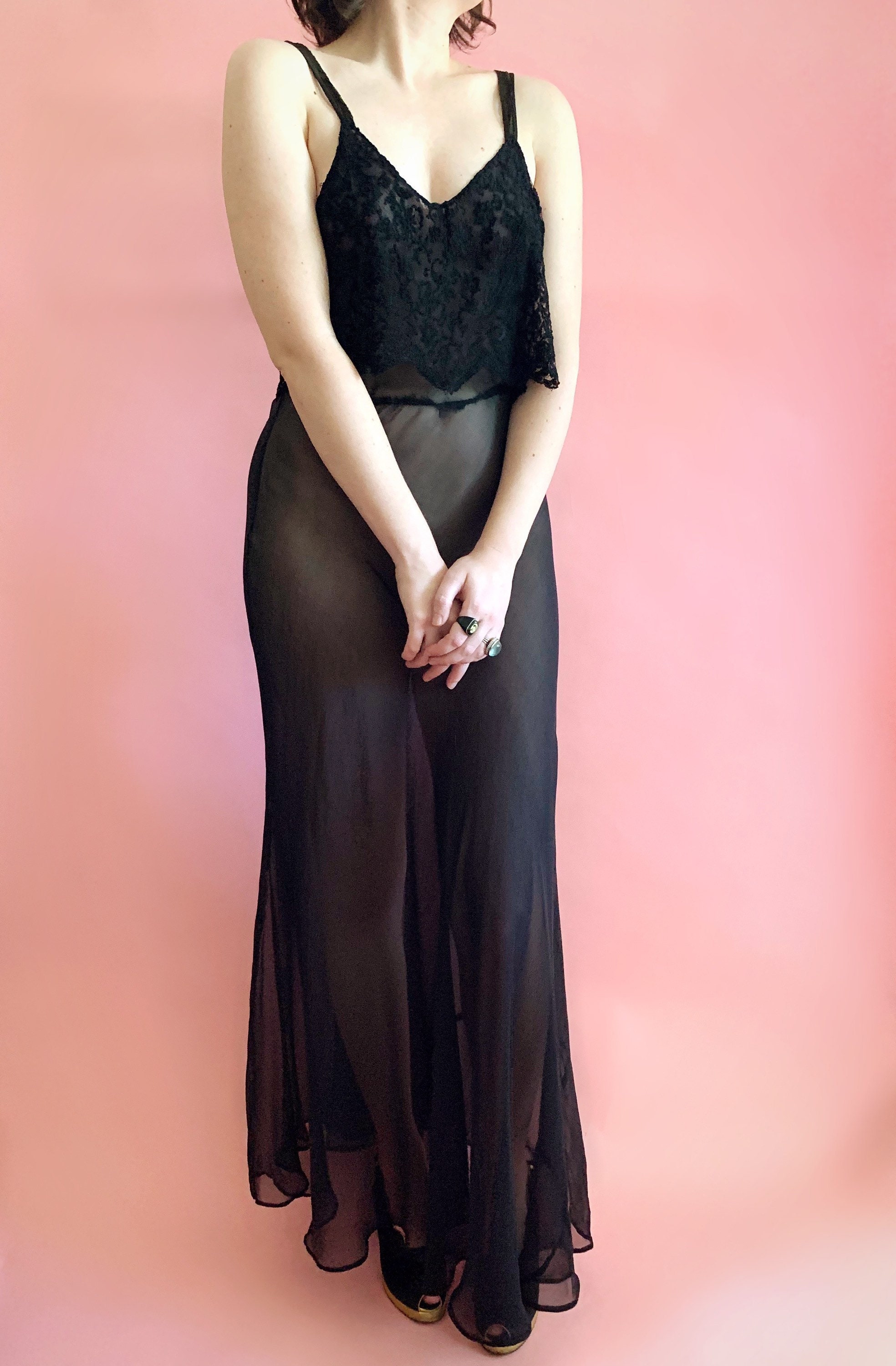 1930's Sheer Silk Chiffon Gown Vintage 30's Black Etsy