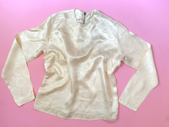 1940's Printed Satin Blouse - Vintage 40's White a