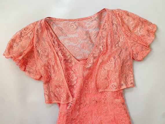 1930's Peach Lace Gown - Vintage 30's Art Deco Pe