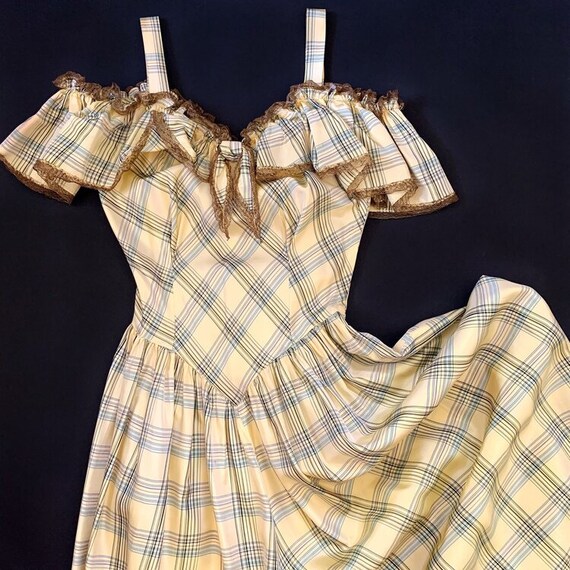 Vintage 1940's Yellow & Gold Plaid Taffeta Gown -