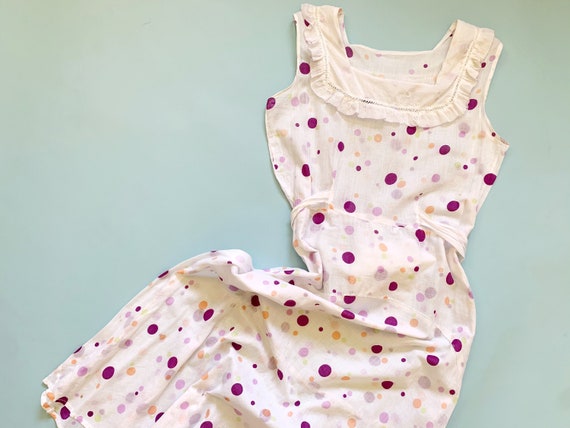 1930's Polka Dot Dress - Vintage 30's White Cotton