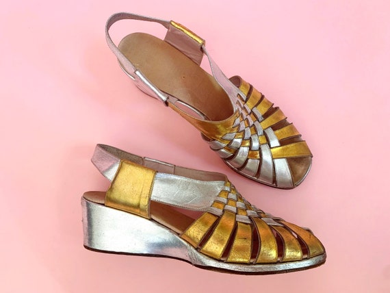 1940's Gold & Silver Sandals - Vintage 40's Two To