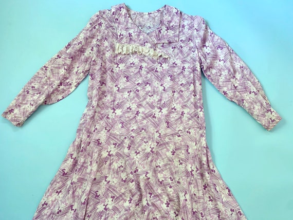 1930's Rayon Day Dress - Vintage 30's Purple & Whi