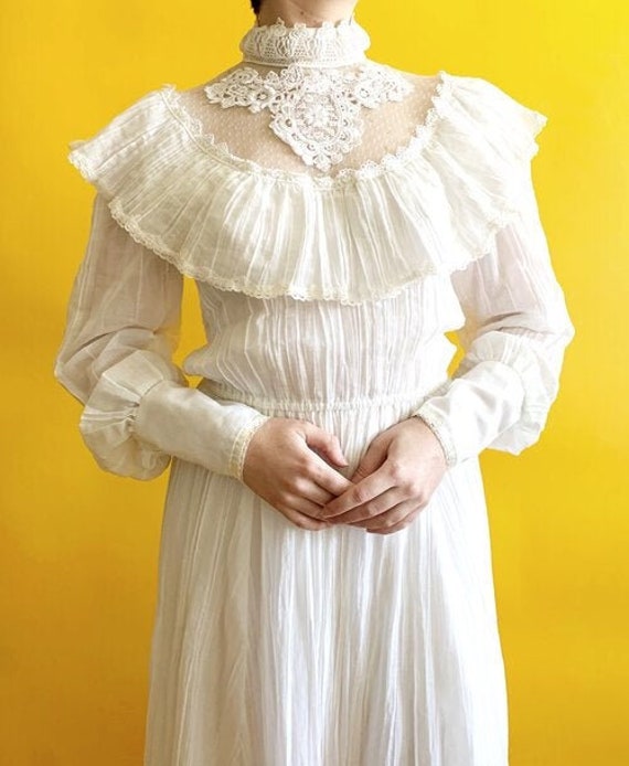 Vintage 1970's White Gunne Sax Dress - 1970s Gunne
