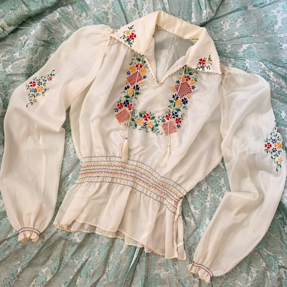 Rare 1940’s Parachute Nylon Embroidered Folk Blous