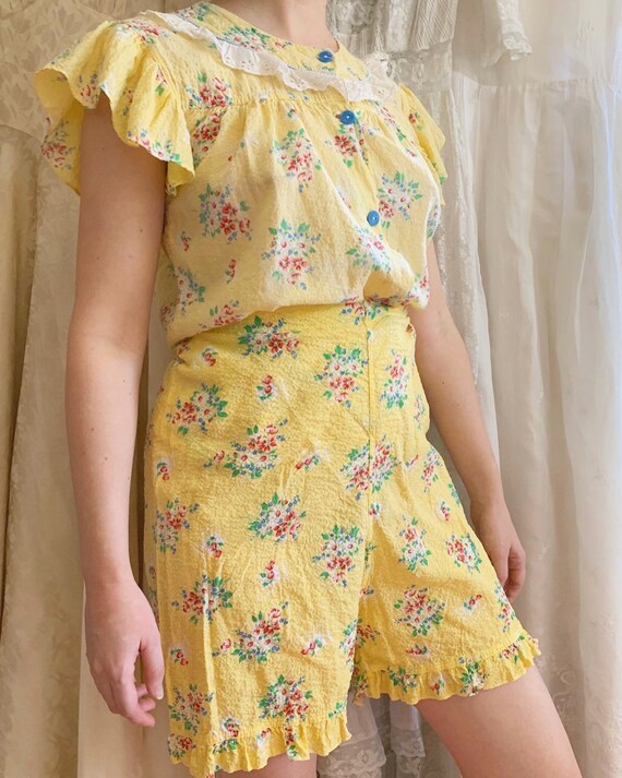 1940's Seersucker Set - Vintage 40's Yellow Cotton