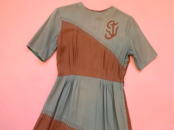 1940's Color Block Gabardine Dress - Vintage 40's