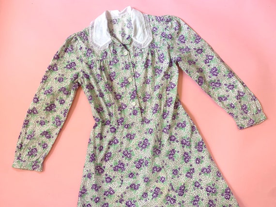 1930's Floral Cotton Day Dress - Vintage 30's Gree