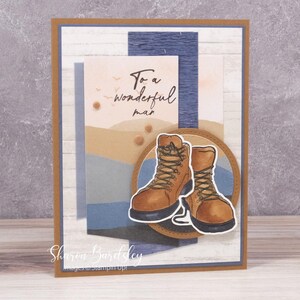 Carte faite main pour les hommes majestueux des montagnes – Stampin' Up! À un homme merveilleux – Anniversaire pour la fête des pères – Amateur de plein air – Scène de montagne paisible