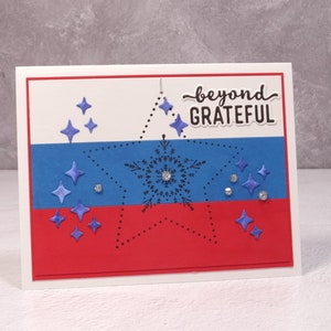 Carte patriotique faite à la main Stampin Up Many Merry Stars Carte militaire patriotique Beyond Grateful Thankful Stars & Stripes Carte thématique image 1