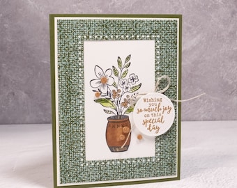 Handmade Birthday Card – Stampin Up Everyday Details – Dainty Details Potted Plant - Botanical Florals Special Day Congratulations New Home