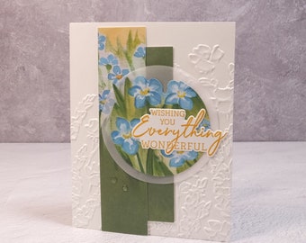 Handmade Best Wishes Card - Stampin Up Forget Me Not Leaves & Blooms - Heartwarming Sentiment Friendship Love - Cheerful Floral All Occasion