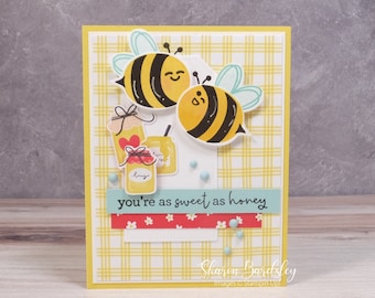 Handmade Anniversary/Valentine Card - Love Card - Whimsical Bees – You’re Sweet As Honey - Love Themed Bee Card - Delightfully Bee Mine Card