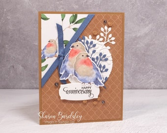 Handmade Anniversary Card - Stampin Up Happy Anniversary Love Birds Card - Love Birds & Flowers Anniversary - Anniversary Congratulations