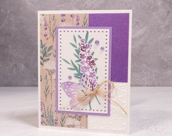 Handmade All Occasion Card – Stampin Up Painted Lavender – Perennial Lavender - Purple Floral Botanical All Occasion Purple Lavender Flowers