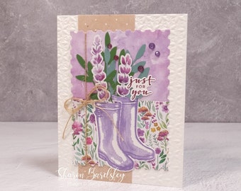 Handmade Friendship Card - Stampin Up Just For You - Lovely Lavender – Flowering Rainboots – Happy Gardening -Just For You Floral Friendship