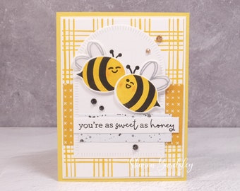 Carte anniversaire/amour faite main - Abeilles fantaisistes - Vous êtes douces comme du miel - carte abeille sur le thème de l'amour - carte abeille mine - abeilles ensemble