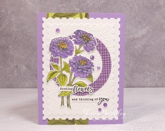 Handmade Just Because Card – Stampin Up Simply Zinnia - Flowering Zinnias - Zinnia Blooms Sending Flowers Birthday Get Well Soon Anniversary
