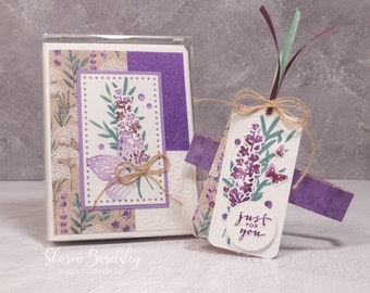 Handmade Just Because Card Set - Boxed Set of 4 Cards with Envelopes -Stampin Up Painted Lavender Just for You- Embellished Acetate Card Box