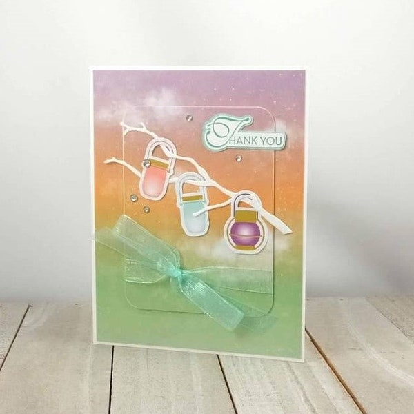 Handmade Thank You Card - Stampin Up Summer Nights – Thanks - Thank You – Lanterns – Lamps – Summer Sky – Carnival Lights - Hanging Lanterns