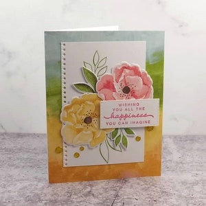 Carte des meilleurs vœux faite à la main - Stampin Up Hues Of Happiness - Blossoming Happiness Abounds - Fleurs Amitié - Joyeux Floral Toutes les occasions