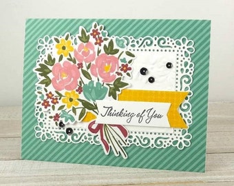 Handmade Thinking of You Card - Stampin Up Bouquet - Colorful Blooms – Uplifting Thoughts - Thinking of You Florals – You’re In My Thoughts