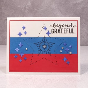 Carte patriotique faite à la main Stampin Up Many Merry Stars Carte militaire patriotique Beyond Grateful Thankful Stars & Stripes Carte thématique image 3