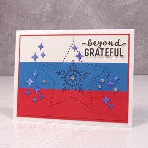 Carte patriotique faite à la main Stampin Up Many Merry Stars Carte militaire patriotique Beyond Grateful Thankful Stars & Stripes Carte thématique image 5