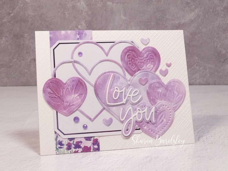 Handmade Valentines Anniversary Card Stampin Up Lovely Lavender Love You Hearts Card Valentines Day Love You Monochromatic Hearts image 1