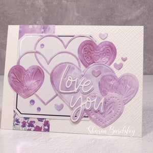 Handmade Valentines Anniversary Card Stampin Up Lovely Lavender Love You Hearts Card Valentines Day Love You Monochromatic Hearts image 4