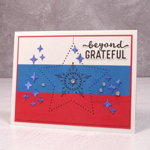 Carte patriotique faite à la main Stampin Up Many Merry Stars Carte militaire patriotique Beyond Grateful Thankful Stars & Stripes Carte thématique image 2