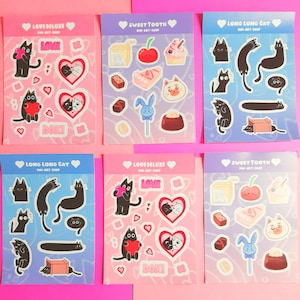 Feuille d'autocollants chat noir | Feuille d'autocollants kawaii | Pack d'autocollants mignons | Sticker pour ordinateur portable Chat | Feuille d'autocollants douillette | Meilleur cadeau pour amoureux des chats