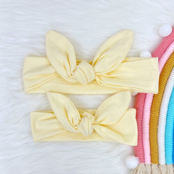 Mommy and Me Headband Set, Ivory Mom and Me knotted head wrap set, Solid Color Knotted Bow Toddler, Baby girl matching knot. Ivory Headwrap
