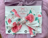 Spring Flower Headband - Rose Headwrap - Spring Flower Big Bow Headband - Rose Hair bow - Floral Messy Bow