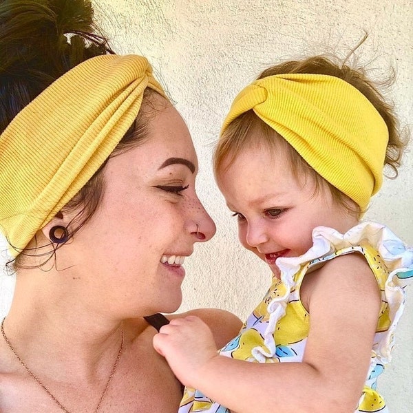 Mama und ich Stirnband Set, Ohrwärmer Mama und ich geknotet Kopf Wrap Set, geknotete Schleife Kleinkind, Baby Mädchen passende Turban Schleife Knoten Kopf wrap