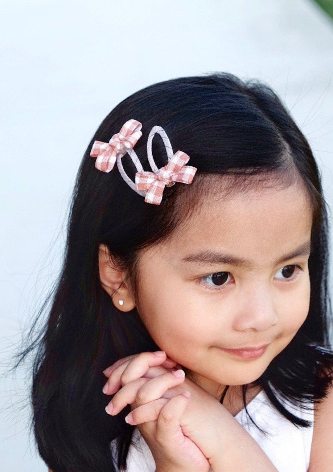 Gingham Snap Clips Hair Bows Set of 2 Mini Bows, Gingham School Hair