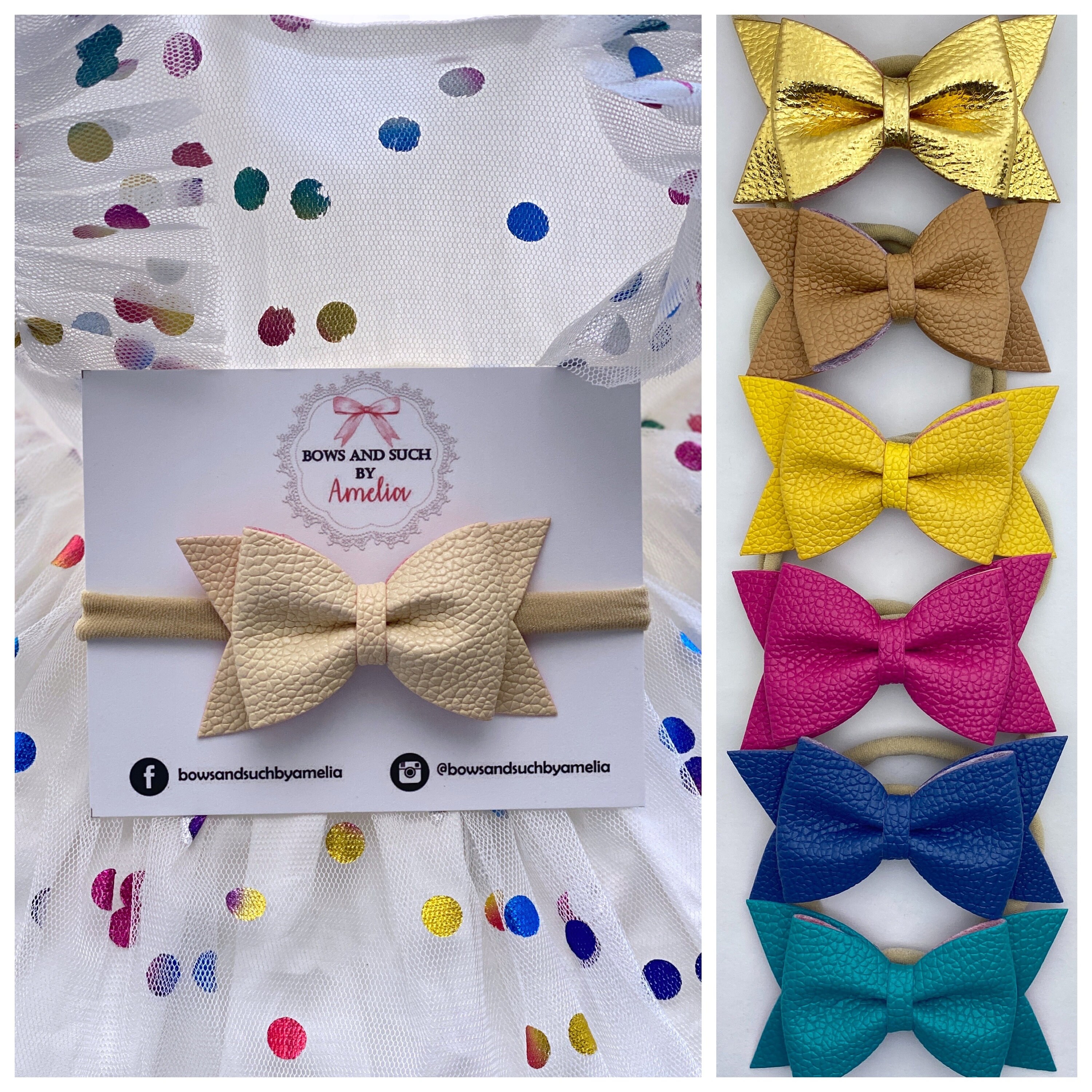 Spring Bow. Leather Bow Nylon Headband Gold Leather Bow Etsy UK