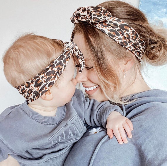 Girl Women Matching Mum Baby Stretch Headband Top Knot Hair Winter Accessory 