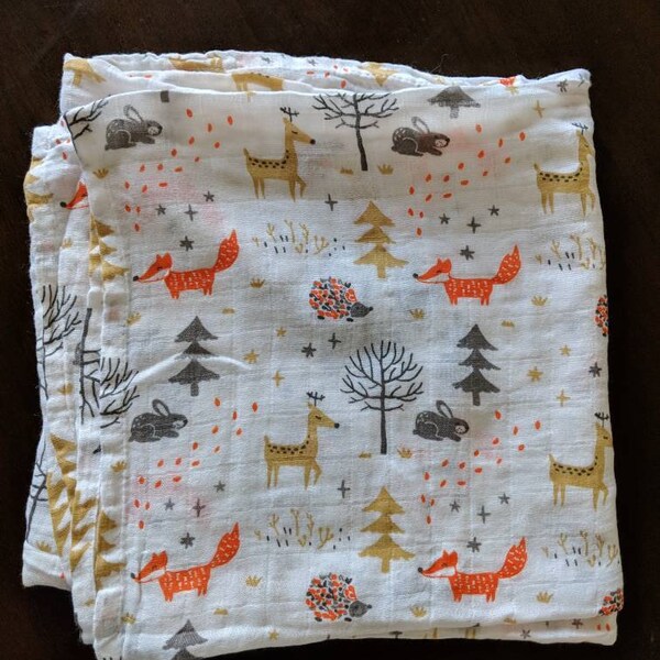 Forest Animals Woodland Bamboo Organic Cotton Swaddle Blankets Muslin Baby Girl Boy Swaddle Blanket Receiving Blanket Shower Gift