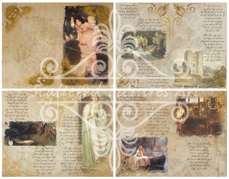 21 Pages The Lady of Shalott Vintage Journal Junk Journal Printable Journal Kit