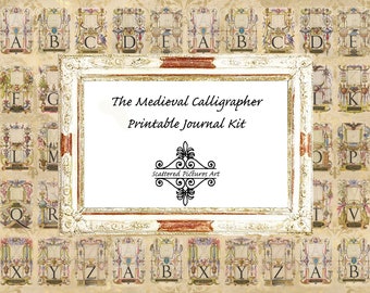 The Medieval Calligrapher - 40 Page Printable Journal Kit, Junk Journal, Vintage Journal