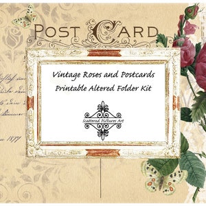 Vintage Rosen und Postkarten - Printable Altered File Kit zum ausdrucken, Junk Journal Vintage Journal