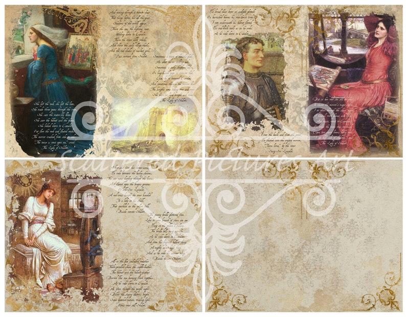 21 Pages The Lady of Shalott Vintage Journal Junk Journal Printable Journal Kit