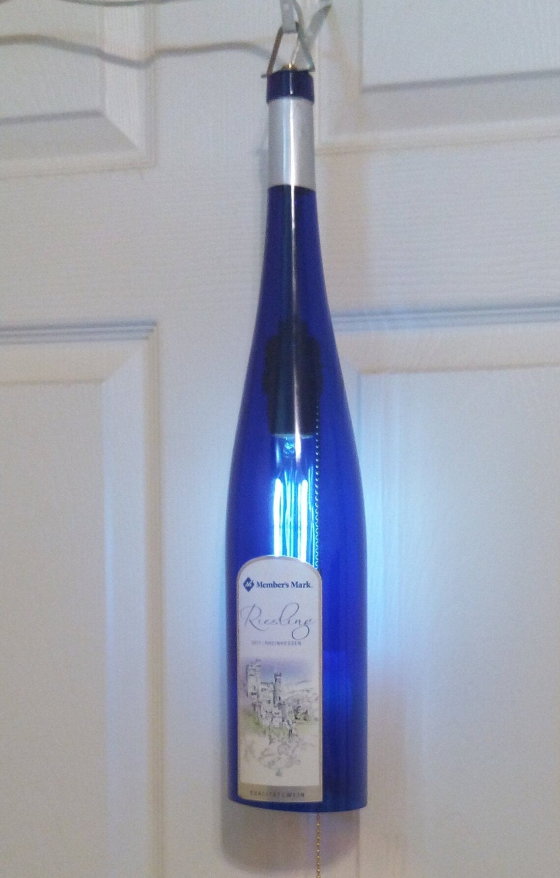 Large Electric Blue Wine Bottle Hanging Light Etsy