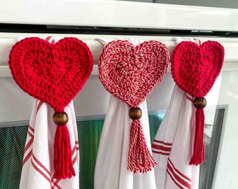 Heart Kitchen Towel Topper Crochet Pattern | Crochet Dish Towel Hanger Heart | Crochet Pattern download