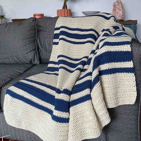 Double Crochet Blanket Pattern, Easy DC Afghan Pattern, Beginner Friendly, Striped, PDF Download